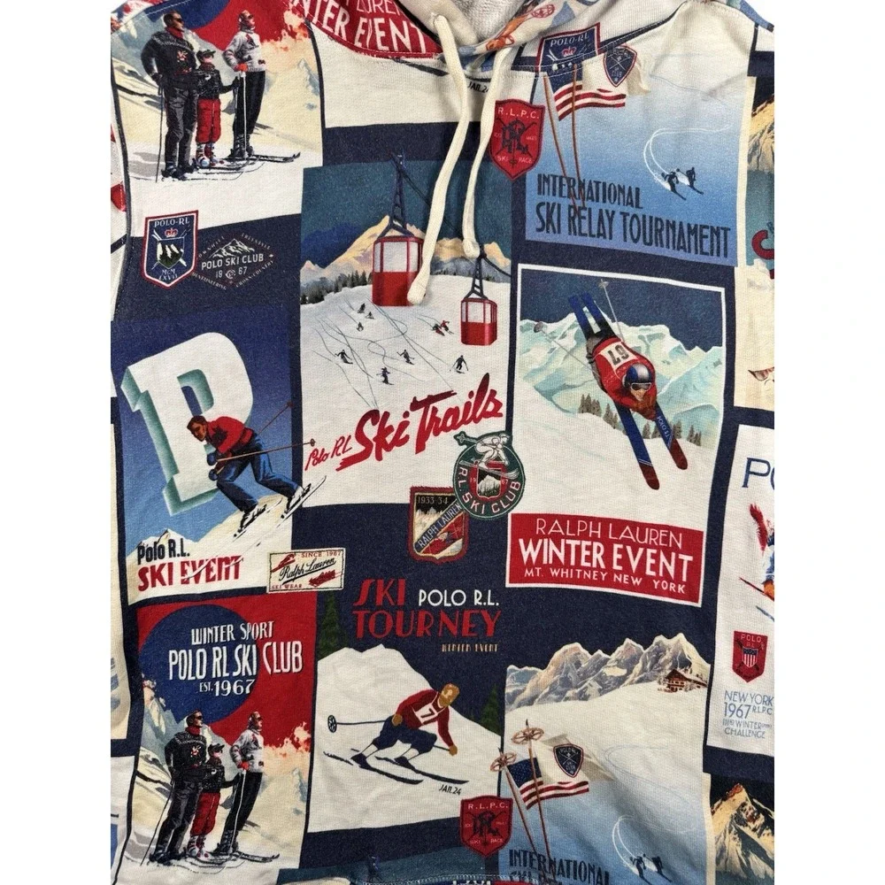 Polo Ralph Lauren Ski Patchwork Fleece Hoodie Men M $298 Ski Graphics
